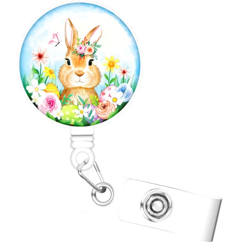 Heyfibro Easter Day Badge Reel Retractable for Nurses, Cute Bunny Badge Holder Reel with 360°Rotatable Alligator Clip, Funny Badge Clip for Nursing School & Office