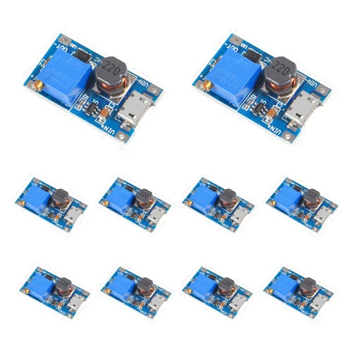 AEDIKO 10pcs MT3608 with Micro USB DC-DC Step Up Boost Module 2V-24V to 5V-28V 2A Output DC Voltage Regulator Adjustable Power Supply Board