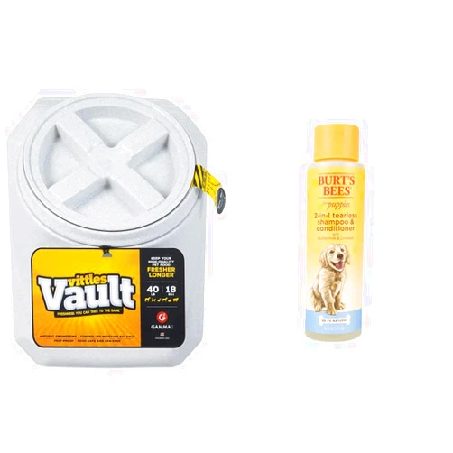 Gamma2 Vittles Vault Stackable Airtight Pet Food Storage Container 40 Pounds Container + Dog Shampoo