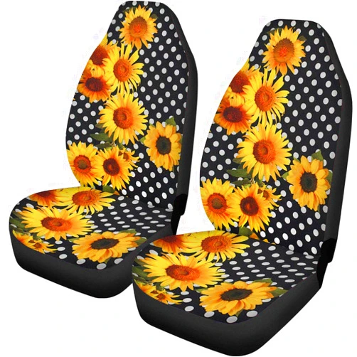 Amzbeauty Polka Dots Sunflower Printed Front Seat Cover 2 Pcs, Universal Vehicle Seat Protector Mat Covers, Fit Most Cars, Sedan, SUV, Van Truck