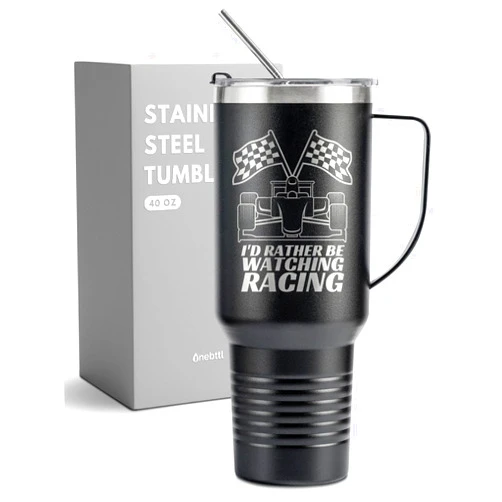 Onebttl Car Racing Gifts Travel Coffee Mug Tumbler 1180ml/40oz, for Car Racing Lover, Racer, Race Car Enthusiast, Stainless Steel Insulated - I'd Rather Be Watching Racing