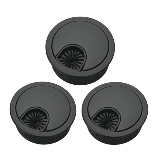 Xntun 3 Pcs Satin Nickel Metal Cable Grommet, Zinc Alloy Desk Table Grommet Cable Cord Hole Cover for Home and Office, Fits 2inchs Hole 50MM Black