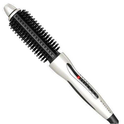 MIRACOMB Hair Curler Straightening Brush Ceramic Tourmaline Cool Touch PRO Multi Styler with 5 Heat Adjustments 1 Inch Barrel Auto Shut Off, Pearl White (Package May Vary)