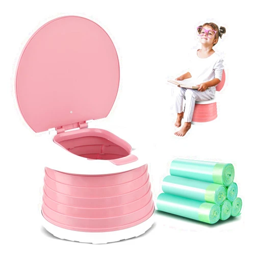 VISATOR Portable Potty for Toddler Travel Foldable Potty Seat for Toddler Training Toilet for Kids Boys Girls Car Potty On The Go Potty Travel Potty Chair for Camping Park Indoor/Outdoor -105PCS Cleaning Bags