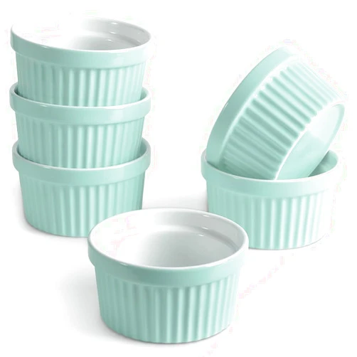 homEdge Porcelain Ramekins Set, 240 ml / 8 Fl Ounces Ice Cream Bowl, Creme Brûlée Ramekins Soufflé Cup for Baking, Set of 6 Turquoise