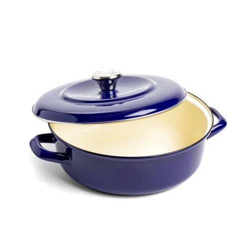 Merten & Storck German Enameled Iron, Round 4QT Casserole Braiser with Lid, Cobalt Blue