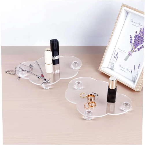 Oraony Acrylic Bathroom Tray 2-Pack, Clear Pedestal Riser Board for Home Decor, Waterproof Vanity Tray Jewelry Organizer for Bathroom Dresser, Skincare, Cosmetics (7.8
