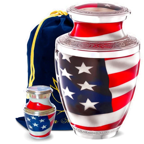 Olivia Memorials Large American Flag Urn with ONE Individually Boxed Keepsake