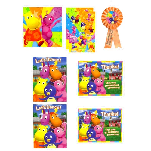 Unique Backyardigans Birthday Party Supplies Bundle includes 16 Napkins, 8 Party Invitations with Envelopes, 8 Thank You Notes, 2 Sticker Sheets, 1 Award Ribbon