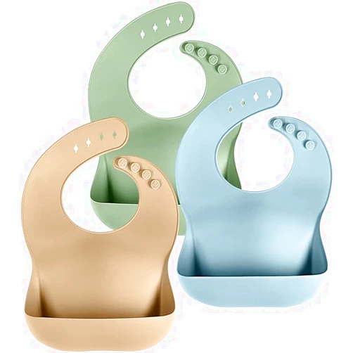 Cuddle Campus Set of 3 Silicone Bibs for Babies & Toddlers,Soft Adjustable Bibs with Pocket Food Catcher for Baby Girl,Boy