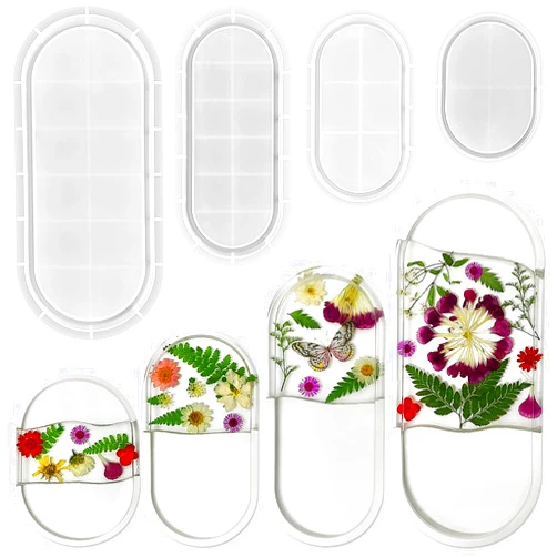 RESINWORLD Set of 12'', 9'', 7'', 5.7'' Oval Tray Mold, Jewelry Holder Resin Mold Silicone, Storage Silicone Molds for Resin, Clay, Gypsum
