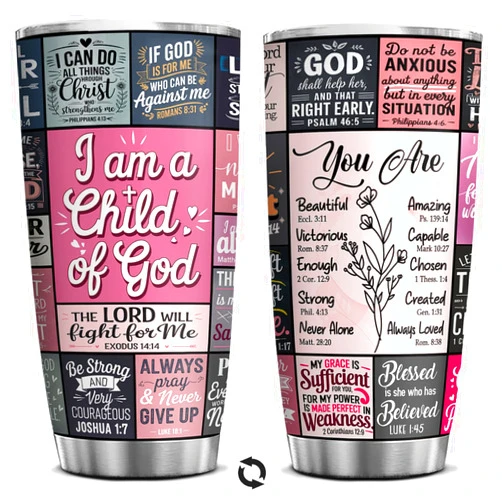 4LIEUBASMI I Am A Child Of God Tumbler, 20 oz Christian Traveling Cup With Bible Verse – Inspirational Birthday, Baptism, Or Catholic Faith Gift For Women.