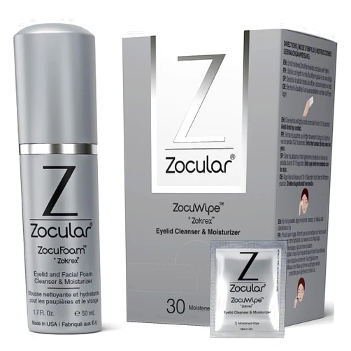 Zocular ZocuFoam Eyelid Cleanser and ZocuWipe Eyelid Wipes Bundle - Eye Care for Dry and Irritated Eyes - 30 ct