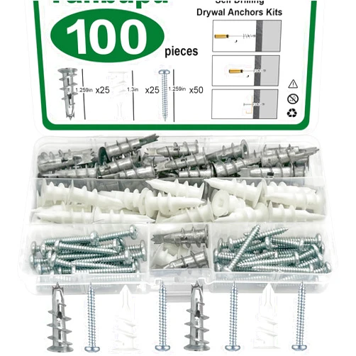Tanbupu 100PCS Self Drilling Drywall Anchors and Screws Kit 50 Drywall Anchors and 50#8 x 1-1/4'' Screws 2 Sizes Drywall Anchors with Screws,Zinc Alloy and Nylon Plastic Wall Anchors