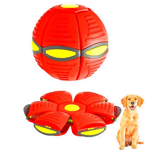 GORGOU Dog Flying Saucer Ball -Light OwowPet Pet Magic Ball Puppy Birthday Dog Toy Balls Interactive Herding Decompression Kids Toys (Red)