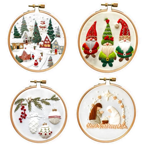Sylet Christmas Embroidery Kit for Adults Beginners (White)