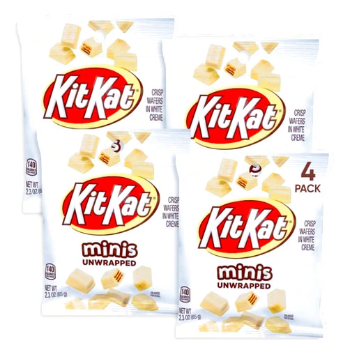 CHAIN & JO SWEETS Kitkt Candy Bars White Miniatures - 2.3oz 4 Pack - Ktkt Candy Bars in White Chocolate - Crisp Wafers White Creme Chocolate Miniatures - Unwrapped Candy Snack for Adults and Kids
