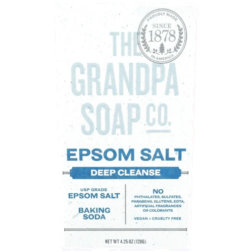 The Grandpa Soap Company Epsom Salt Bar Soap - Deep Cleansing Soap, Made with Epsom Salt and Baking Soda, Removes Dirt Grease and Grime, Vegan, For Face and Body, 4.25 Oz, 3 Pack