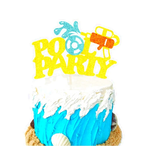 KAPOKKU Pool Party Double Sided Cake Topper Hello Summer Themed for Beach Pool Barbecue Birthday Party Decorations Company Events Retirement Graduation Baby Shower Party Supplies