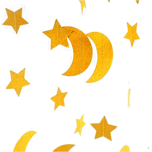 BUUEERR 2 Pack Gold Glitter Moon Star Paper Garland - Hanging Party Decorations for Wedding, Thanksgiving, Baby Shower, Birthday Party