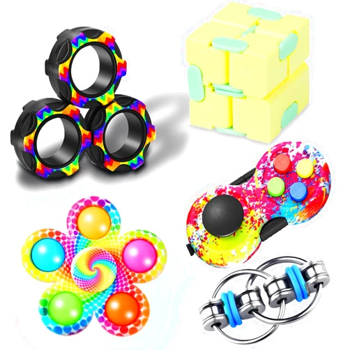 Dr.Kbder 5PC Fidget Toys Adults Set Fidgets for Classroom Must Have Autism Sensory Pack Figette Cube ADHD Special Treasure Prize Tool Stress Relief Desk Cool Gadget for Kid Easter Basket Stuffers for Teen Boys