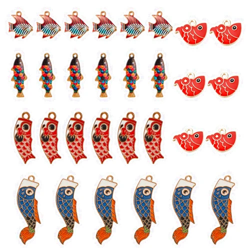 SUNNYCLUE 1 Box 30Pcs 5 Styles Fish Charms Pendant Ocean Fish Goldfish Enamel Charms Pendant DIY Jewelry Making Charms for Necklace Earrings Bracelets Decoration Crafts