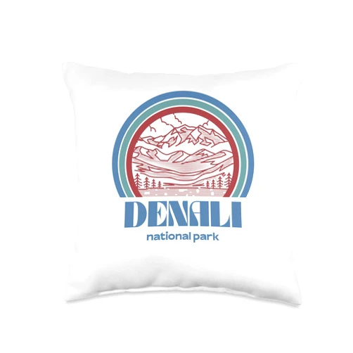 Tout Wear Denali National Park Denali National Park Retro Vintage Style Outdoor Hiking Throw Pillow, 16x16, Multicolor