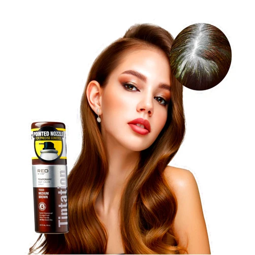 RED by Kiss 1.5OZ. Tintation Temporary Hair Color Spray, Instant Gray Root Cover Up, Water-Resistant, Smudge-Proof, Hairline & Barber Touch-Up, Quick Dry, Travel Size Spray (Medium Brown)