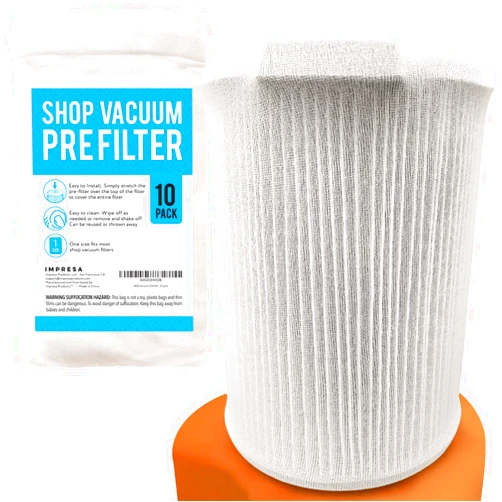 IMPRESA [10 Pack] Shop Vacuum Filter Cover Compatible with ShopVac to Reduce Dust Build Up - Reusable Washable Bags - Prefilter Fits Most Canister Vacuums