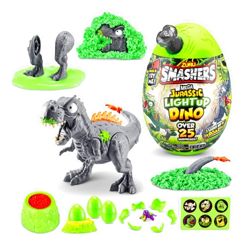 ZURU SMASHERS Smashers Mega Jurassic Light Up Dino Egg (T-Rex) by ZURU Collectible Egg with Over 25 Surprises, Volcano Slime, Fossil Toy, Dinosaur Toys, T-Rex Toy for Boys and Kids