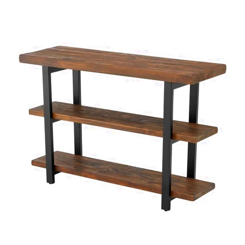 Alaterre Furniture Pomona 48 in. L Solid Pine Solid Wood Media/Console Table w/ 2 Shelves & Metal Legs, Accent Furniture, Home Decor, Natural Finish, Efficient Storage Display, Rustic Industrial