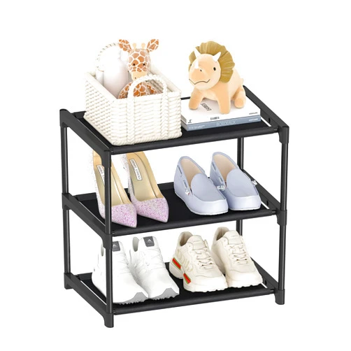 Autonomier 3 Tier Small Shoe Rack, Narrow Stackable Kids Toddler Adult Shoe Storage Organizer Shelf for Closet Floor Front Door Entrance Entryway, Free Standing Shoe Rack Organization Shelves