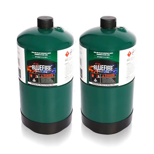 Hotdevil BLUEFIRE(2) 16.4 oz 1Lb Propane tank Replacement Fuel Camping Gas Cylinder Pack of 2 All Purpose Portable Canister mini Propane Gas Tank for Camping Stove Outdoor Backpack Burner Heater Cooking Torch