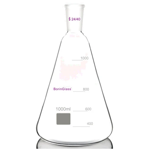 BorinGlass 24/40 Glass Erlenmeyer Flask, Borosilicate Glass Graduated Laboratory Flask with 24/40 Standard Taper Outer Joint, 1000ml