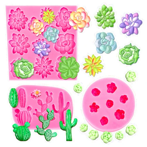 Whaline Succulent Fondant Molds 3D Silicone Cactus Succulents Leaves Moulds Succulent Plants Resin Molds Grow Plant Cupcake Cookie Baking Decorating Moulds for Summer Birthday Party DIY Candy,3Pcs