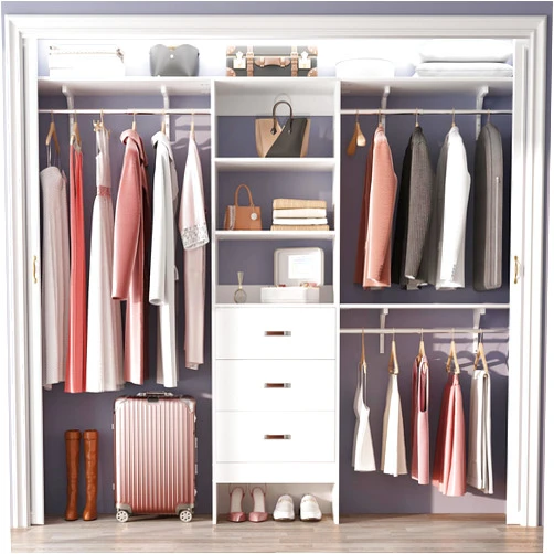 Girapow 96 inch Closet System with 3 Wooden Drawers, Closet Organizer System with Storage Shelves Cutable, Wall-mounted Closet System with 3 Adjustable Hanging Rods for Walk-in Closet, White