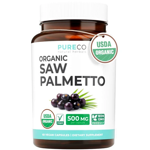 PURE CO USDA Organic Saw Palmetto Supplement - Organic Saw Palmetto for Women & Men's Urinary Tract Prostate & DHT Blocker for Women - Whole Berries - Vegan Non-GMO & Lab Verified (2 Month Supply)