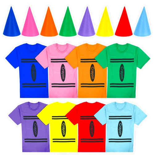 Twistover 8 Sets Color Crayon Shirt and Funny Gnome Cone Hats for School Season Costume Couple Group Gift T-Shirt for Unisex Adults Teens Elf Hats for Halloween School Party Supplies, 8 Colors, L