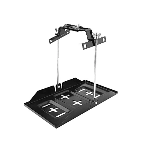 Aramox Battery Tray Hold Down, Universal Metal Black Car Battery Tray Adjustable Hold Down Clamp Kit