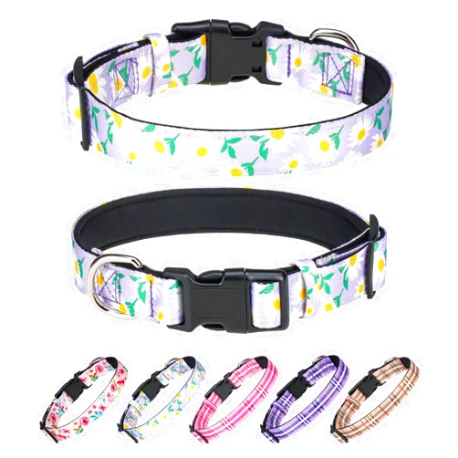 DILLYBUD Dog Collar for Small Medium Large Dogs, Soft Neoprene Padded Nylon Pet Collar with Quick Release Buckle, Cute Flower Dog Collars Adjustable for Female Girl Dogs Male Boy Dogs, Purple