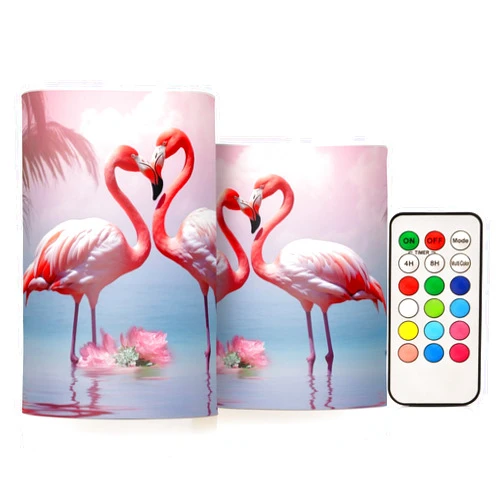 YETTASBIN Flamingo Flameless Candles with Remote Control and Timer, Adjustable Brightness Long Lasting Battery Operated LED Pillar Candles for Indoor Outdoor Party Home Decor, 2 Pack