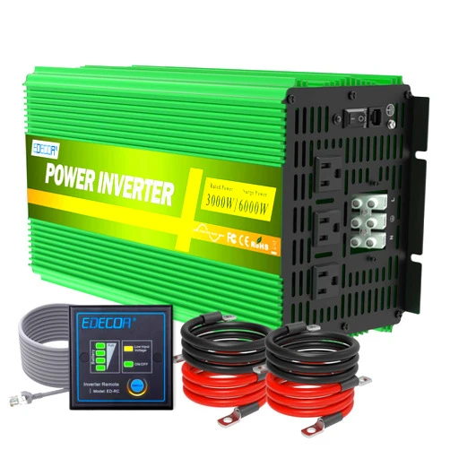 EDECOA 3000W Pure Sine Wave Power Inverter 3000 Watts DC 12V to 110V 120V AC Solar Inverter with 3 Outlets and AC Terminal Block with Remote Controller