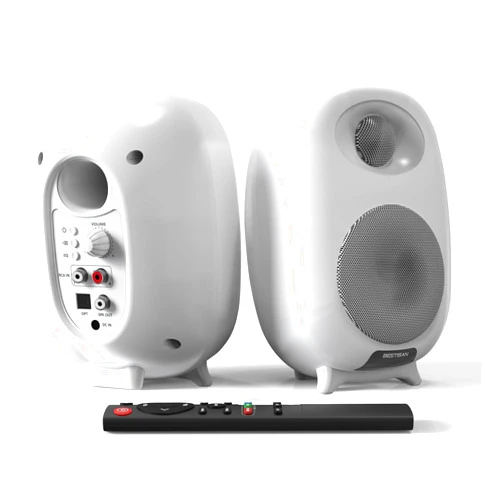 BESTISAN SR06 Bluetooth Bookshelf Speakers for Turntable, Desktops with 3 inch Woofer, TV Speakers with Optical/RCA inputs(White, Pair, 50W)