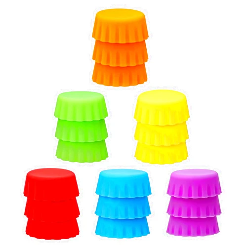 InnoHHustle 18 PCS Silicone Rubber Bottle Caps 6 Colors Reusable Beer Caps for Home Brewing Beer Soft Drink Wine Bottle Beer Bottle Soda Bottles Kitchen Gadgets