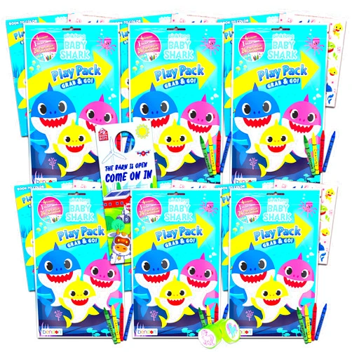 Baby Shark Party Favors Pack ~ Bundle of 6 Baby Shark Play Packs Filled with Stickers, Coloring Books, Crayons (Baby Shark Party Supplies)