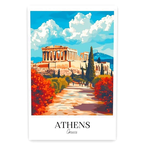 Generic Athens Travel Poster Travel Postcard Athens Greece Painting Canvas Print Travel Wall Decor Country Poster Vintage Literary Wall Art Living Room Bedroom Wall Decor 8x12inch Unframed