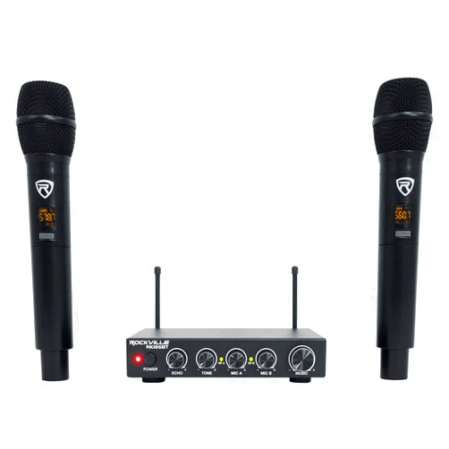 Rockville RKI65BT Dual UHF Wireless Microphones+Bluetooth Karaoke Mic Interface, Black