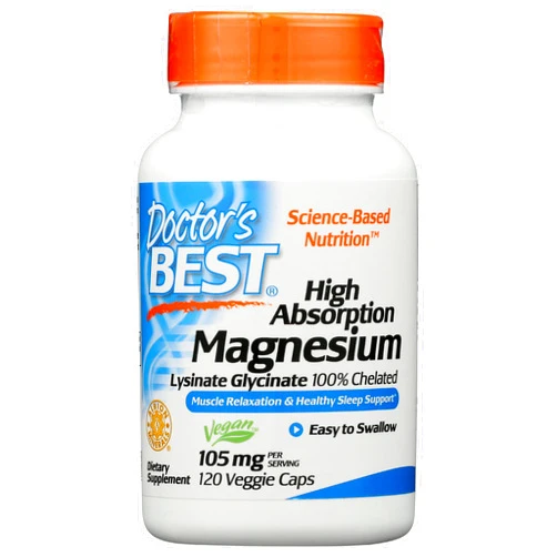 Doctor's Best High Absorption Magnesium Glycinate Lysinate 100% Chelated, Non GMO, Vegan, 120 Veggie Capsule (Pack of 1)