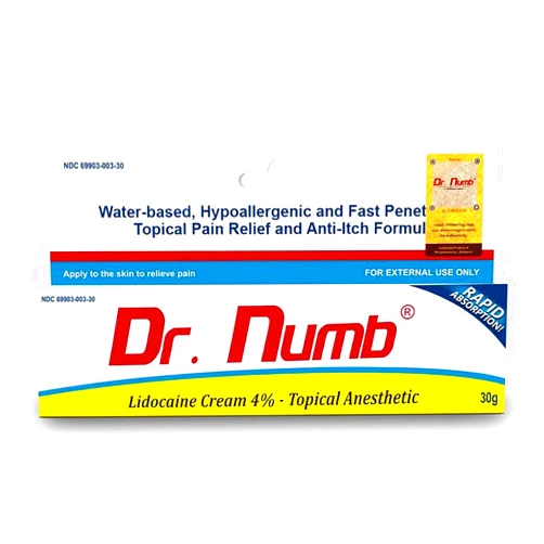 Dr. Numb 4% Lidocaine Topical Anesthetic Numbing Cream for Pain Relief, Maximum Strength with Vitamin E for Real Time Relieves of Local Discomfort, Itching, Pain, Soreness or Burning - 30g