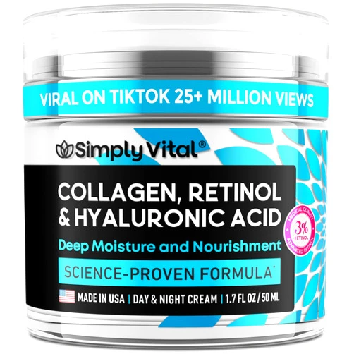 SimplyVital Face Moisturizer Collagen Cream - Anti Aging Neck and Décolleté - Made in USA Day & Night Face Cream - Moisturizing, Lifting & Recovery – 1.7oz